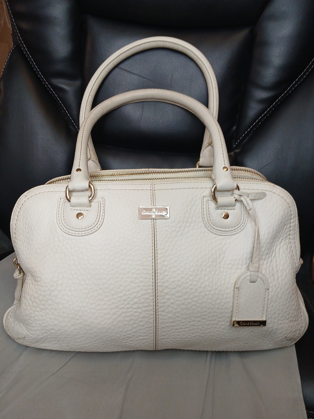 Cole Haan Cream Pebbled Leather Satchel